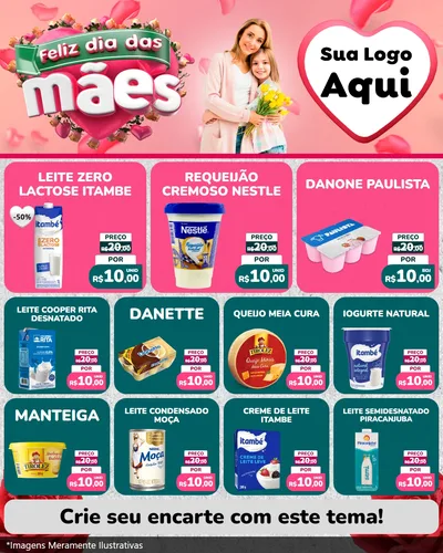 Modelo de Rede Social para Feed Instagram com o tema Feliz Dia das Mães para Frios e Laticínios