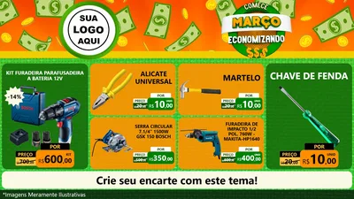 Modelo de TV para TV Horizontal com o tema Comece Março Economizando para Maquinas e Ferramentas