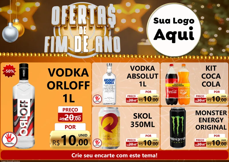 Modelo de Encarte para Encarte A4 Horizontal com o tema Ofertas de Fim de Ano para Distribuidora de bebidas