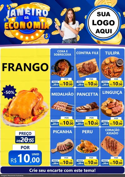 Modelo de Encarte para Encarte A4 Vertical com o tema Janeiro da Economia para Assados