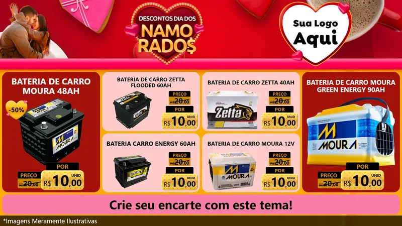Modelo de TV para TV Horizontal com o tema Descontos Dia dos Namorados para Baterias Elétricas
