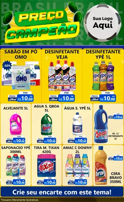 Modelo de Encarte para Encarte Grande com o tema Preço Campeão - Copa para Produtos de Limpeza
