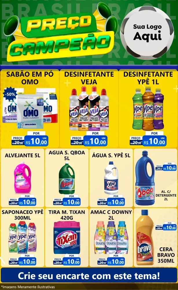 Modelo de Encarte para Encarte Grande com o tema Preço Campeão - Copa para Produtos de Limpeza