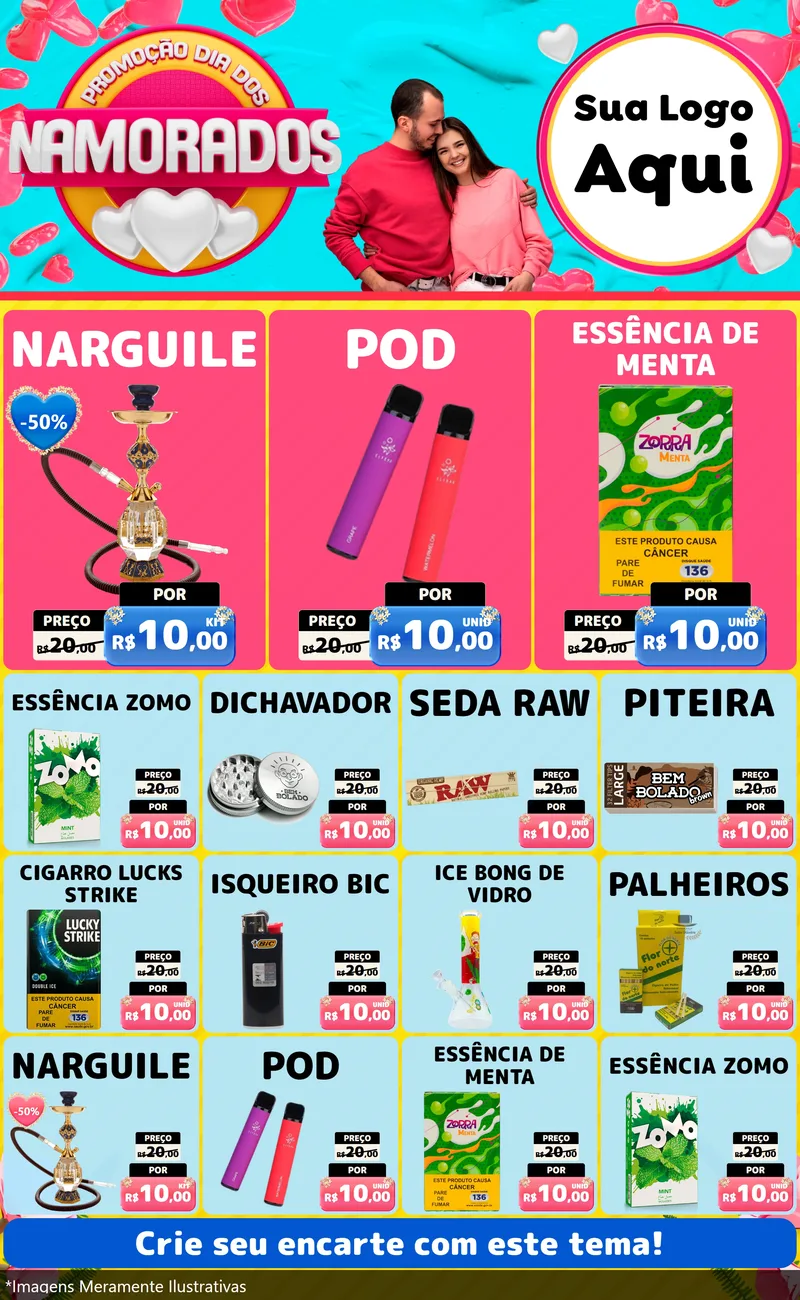 Modelo de Encarte para Encarte Grande com o tema Promoção Dia dos Namorados para Tabacaria