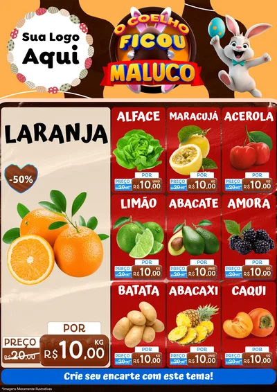 Modelo de Encarte para Encarte A4 Vertical com o tema O Coelho Ficou Maluco - Páscoa para Hortifrúti