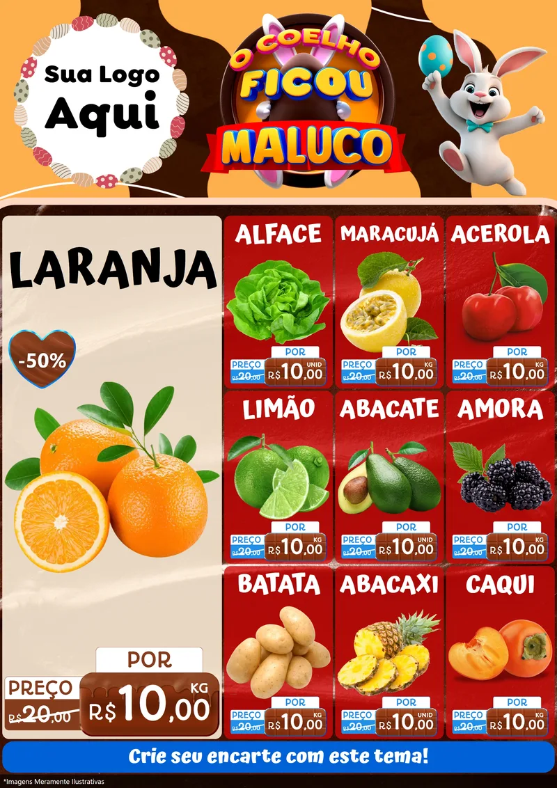 Modelo de Encarte para Encarte A4 Vertical com o tema O Coelho Ficou Maluco - Páscoa para Hortifrúti