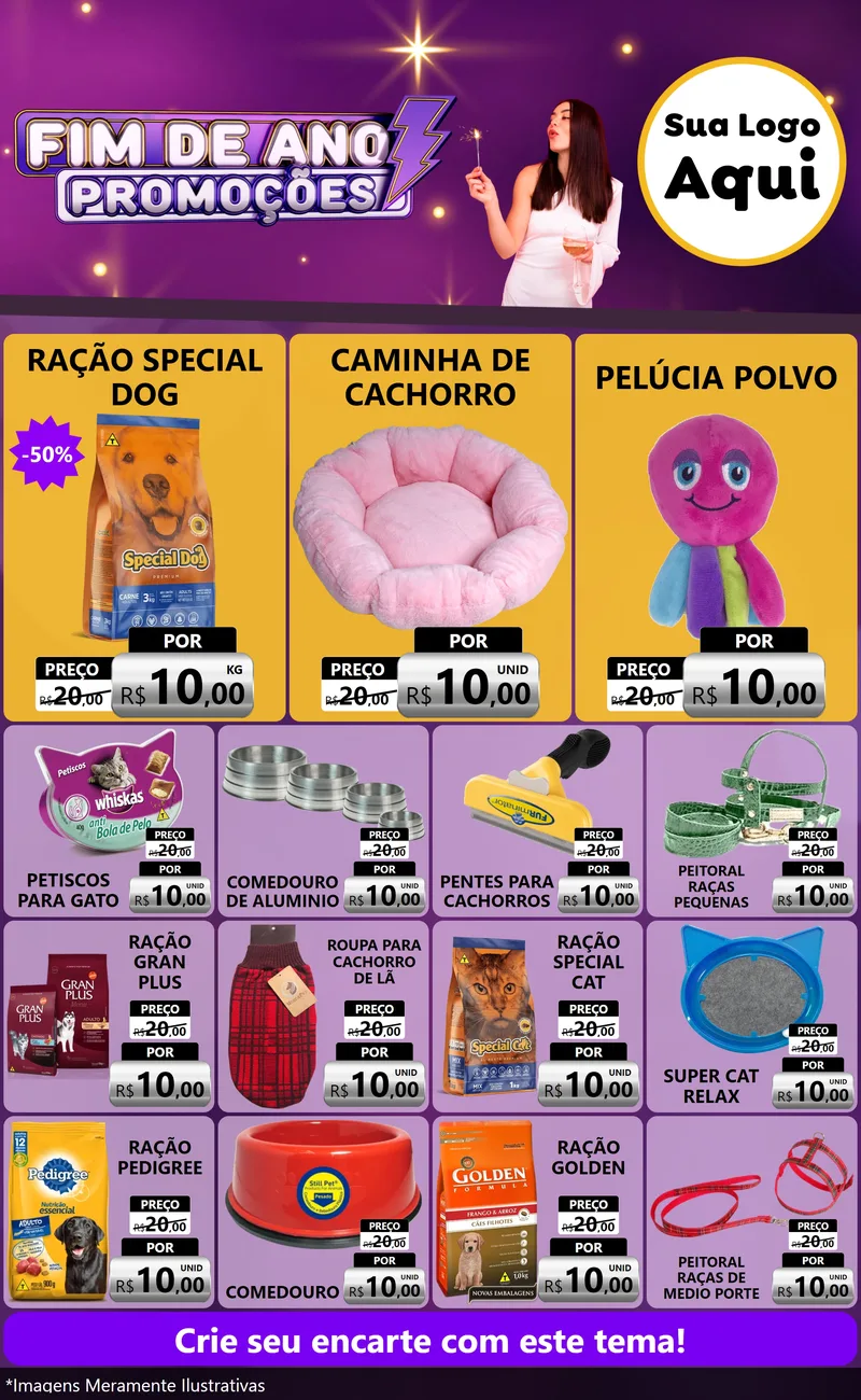 Modelo de Encarte para Encarte Grande com o tema Fim de Ano Promoções para Pet Shop