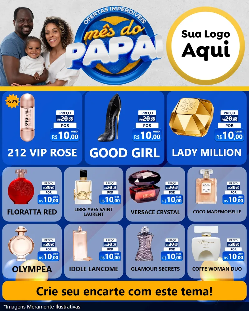 Modelo de Rede Social para Feed Instagram com o tema Ofertas Imperdíveis Mês Do Papai para Perfumes