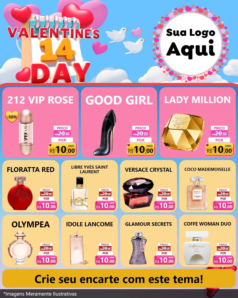 Modelo de Rede Social para Feed Instagram com o tema Valentine's Day para Perfumes