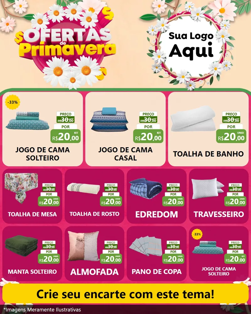 Modelo de Rede Social para Feed Instagram com o tema Ofertas de Primavera para Cama, Mesa e Banho