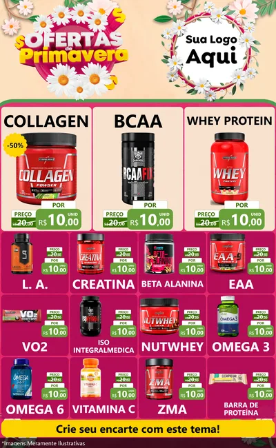 Modelo de Encarte para Encarte Grande com o tema Ofertas de Primavera para Suplementos alimentares