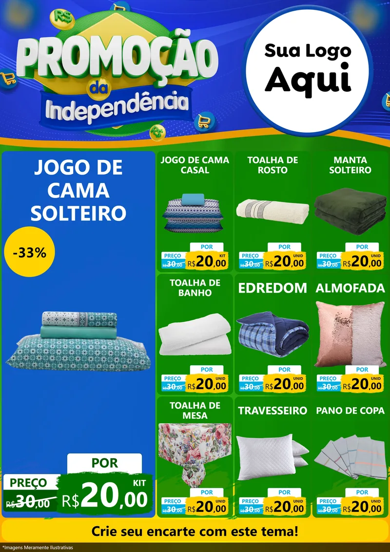 Modelo de Encarte para Encarte A4 Vertical com o tema Promoção da Independência para Cama, Mesa e Banho