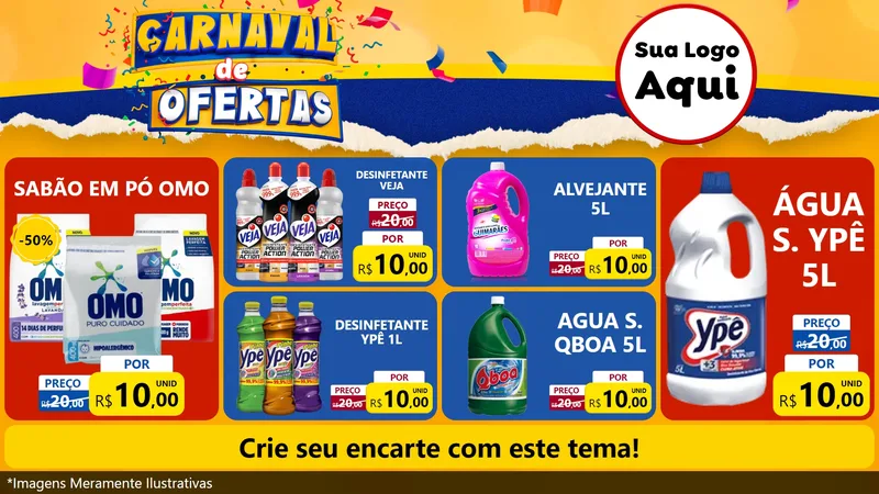 Modelo de TV para TV Horizontal com o tema Carnaval de Ofertas para Produtos de Limpeza