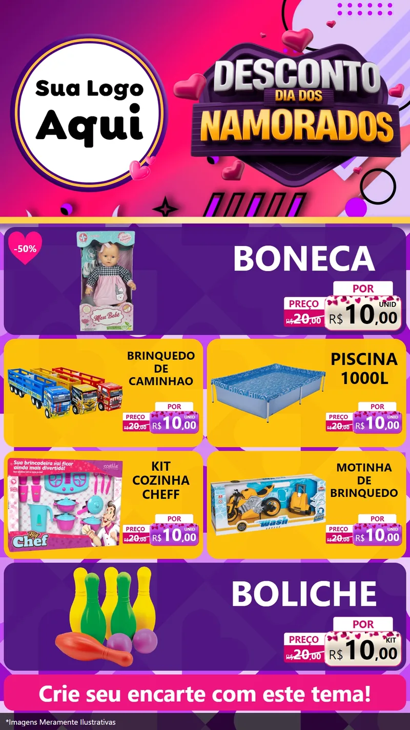 Modelo de TV para TV Vertical com o tema Desconto Dia dos Namorados para Brinquedos