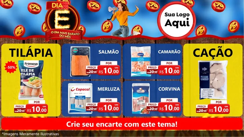 Modelo de TV para TV Horizontal com o tema Dia E - O Dia Mais Barato Do Mês para Peixaria