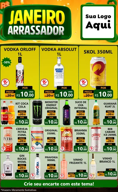 Modelo de Encarte para Encarte Grande com o tema Janeiro Arrasador para Distribuidora de bebidas