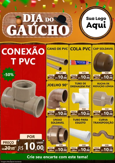 Modelo de Encarte para Encarte A4 Vertical com o tema Dia do Gaúcho para Tubos e conexões