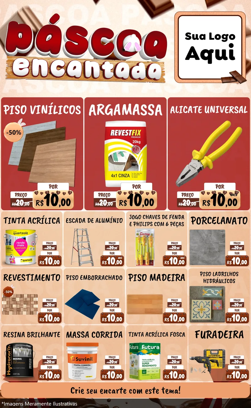 Modelo de Encarte para Encarte Grande com o tema Páscoa Encantada para Material para Construção