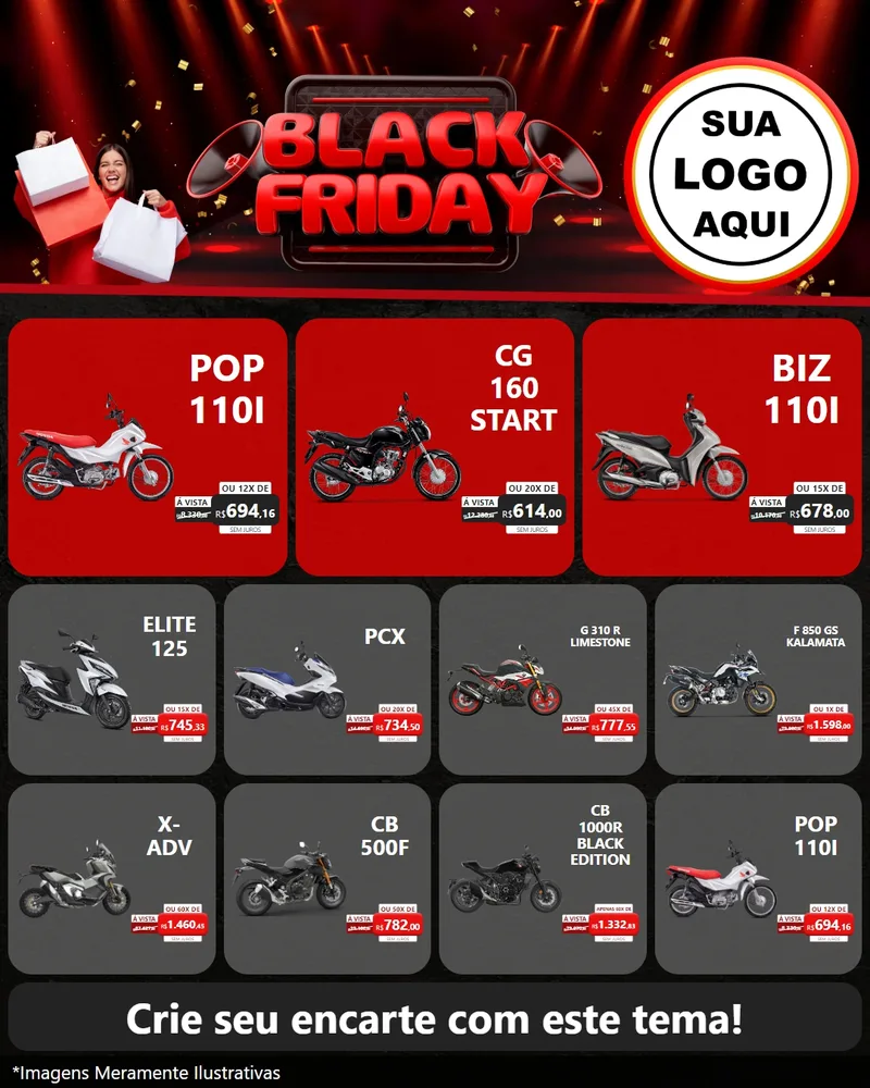 Modelo de Rede Social para Feed Instagram com o tema Black Friday para Concessionaria de Motos