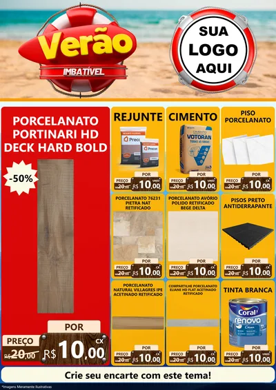 Modelo de Encarte para Encarte A4 Vertical com o tema Verão Imbatível para Pisos e revestimentos
