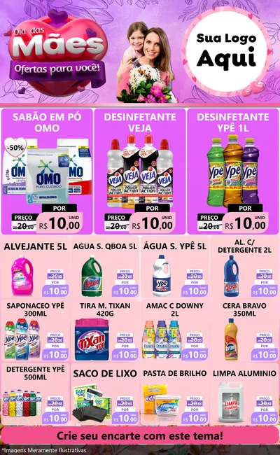 Modelo de Encarte para Encarte Grande com o tema Dia das Mães Ofertas para Você! para Produtos de Limpeza