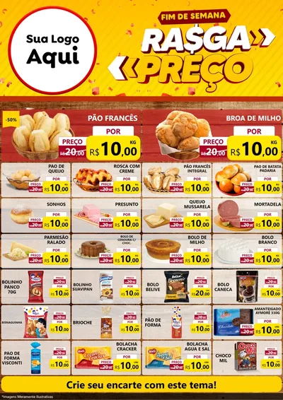 Modelo de Encarte para Encarte A4 Vertical com o tema Fim de Semana Rasga Preços para Padaria
