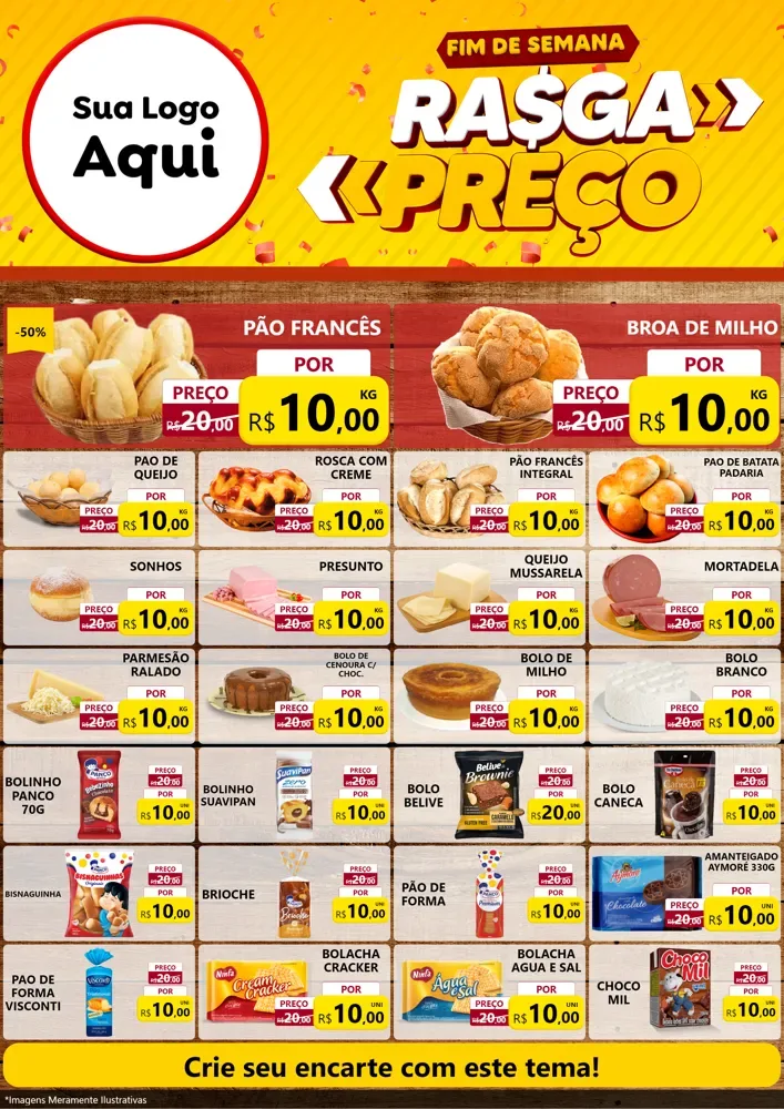 Modelo de Encarte para Encarte A4 Vertical com o tema Fim de Semana Rasga Preços para Padaria