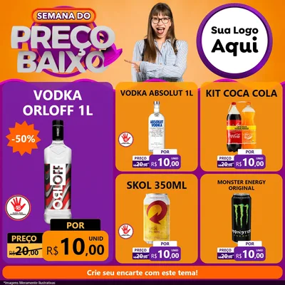 Modelo de Rede Social para Feed Facebook com o tema Semana do Preço Baixo para Distribuidora de bebidas