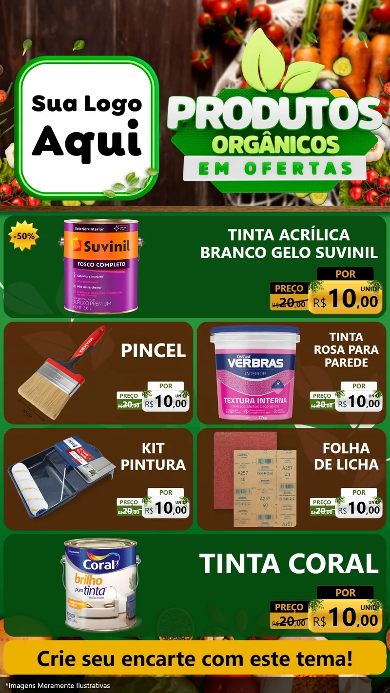 Modelo de TV para TV Vertical com o tema Produtos Orgânicos em Ofertas para Tintas e Ferramentas