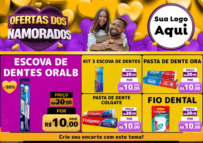 Modelo de Encarte para Encarte A4 Horizontal com o tema Oferta Dos Namorados para Higiene Pessoal