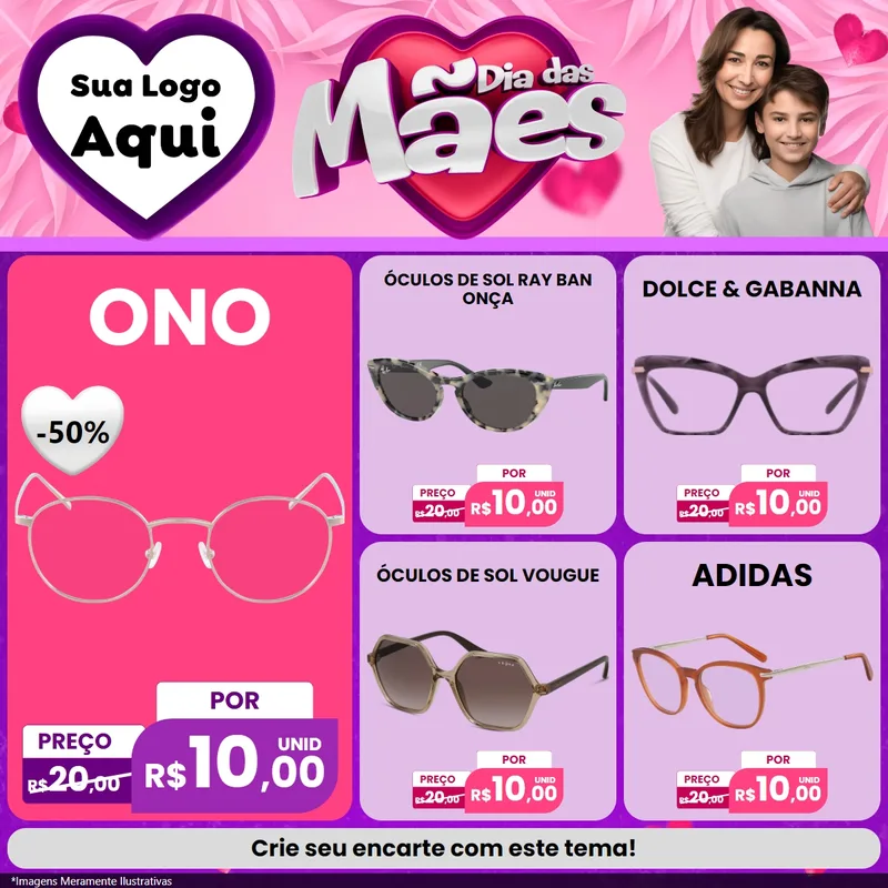 Modelo de Rede Social para Feed Facebook com o tema Dia das Mães para Óticas