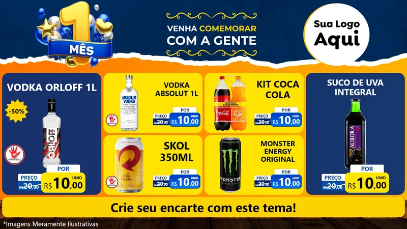 Modelo de TV para TV Horizontal com o tema Um Mês de Aniversário para Distribuidora de bebidas
