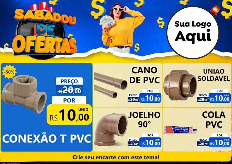 Modelo de Encarte para Encarte A4 Horizontal com o tema Sabadou de Ofertas para Tubos e conexões