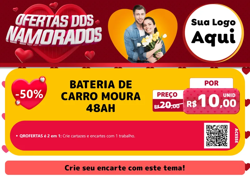 Modelo de Cartaz para Cartaz A4 Horizontal com o tema Ofertas Dos Namorados para Baterias Elétricas