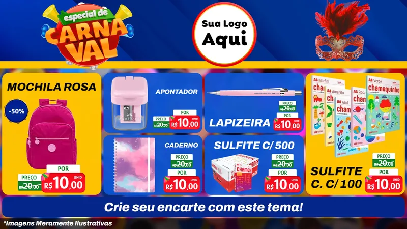 Modelo de TV para TV Horizontal com o tema Especial de Carnaval para Papelaria