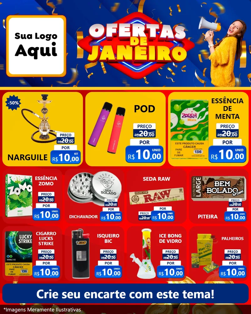 Modelo de Rede Social para Feed Instagram com o tema Ofertas de Janeiro para Tabacaria