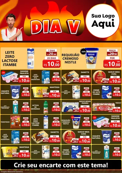 Modelo de Encarte para Encarte A4 Vertical com o tema Dia V para Frios e Laticínios