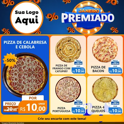 Modelo de Rede Social para Feed Facebook com o tema Janeiro Premiado para Pizzaria