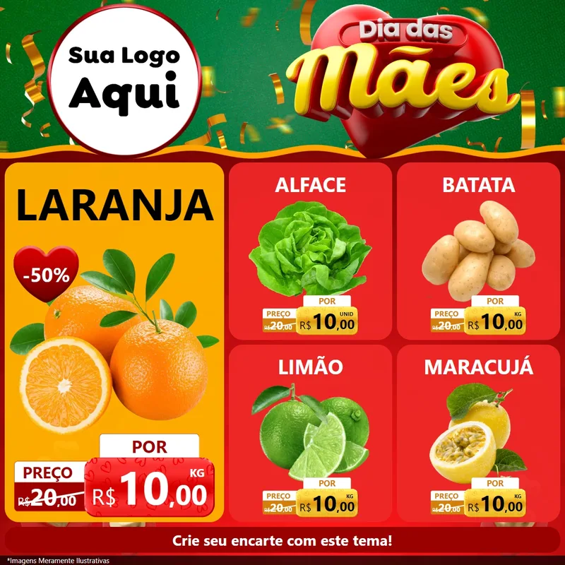 Modelo de Rede Social para Feed Facebook com o tema Dia das Mães para Hortifrúti