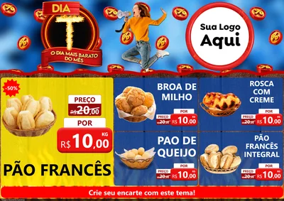 Modelo de Encarte para Encarte A4 Horizontal com o tema Dia T - O Dia Mais Barato Do Mês para Padaria