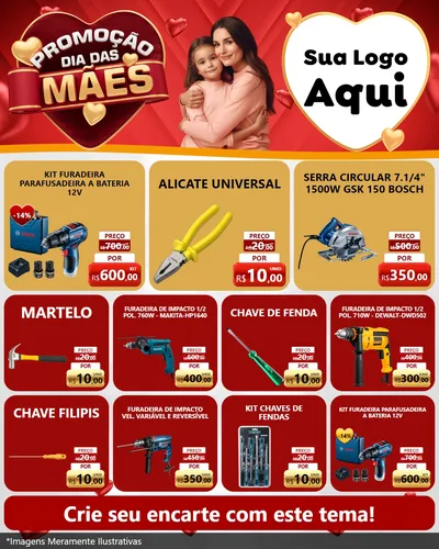 Modelo de Rede Social para Feed Instagram com o tema Promoção Dia das Mães para Maquinas e Ferramentas