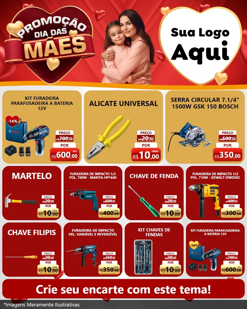 Modelo de Rede Social para Feed Instagram com o tema Promoção Dia das Mães para Maquinas e Ferramentas