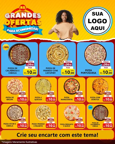 Modelo de Rede Social para Feed Instagram com o tema Grandes Ofertas Para Economizar! para Pizzaria