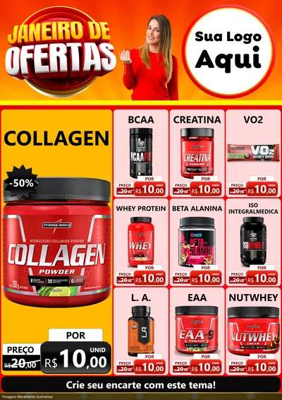 Modelo de Encarte para Encarte A4 Vertical com o tema Janeiro de Ofertas para Suplementos alimentares
