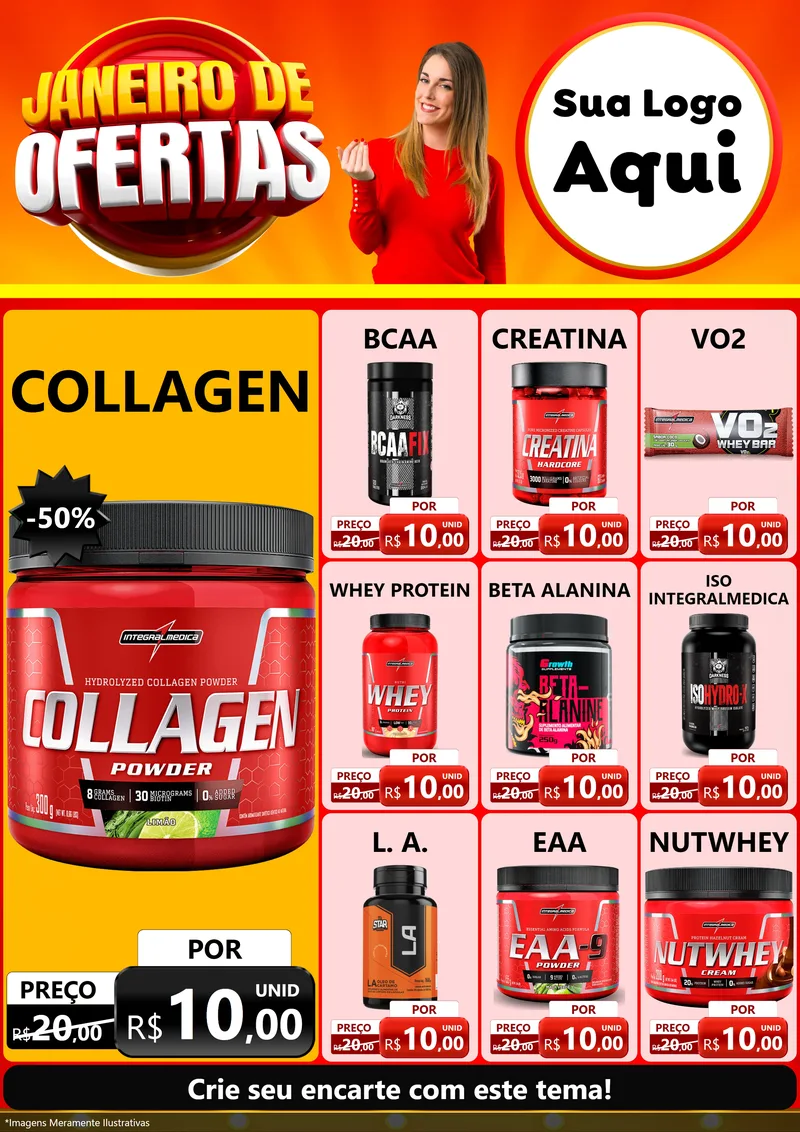 Modelo de Encarte para Encarte A4 Vertical com o tema Janeiro de Ofertas para Suplementos alimentares
