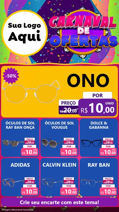 Modelo de Rede Social para Stories com o tema Carnaval de Ofertas para Óticas