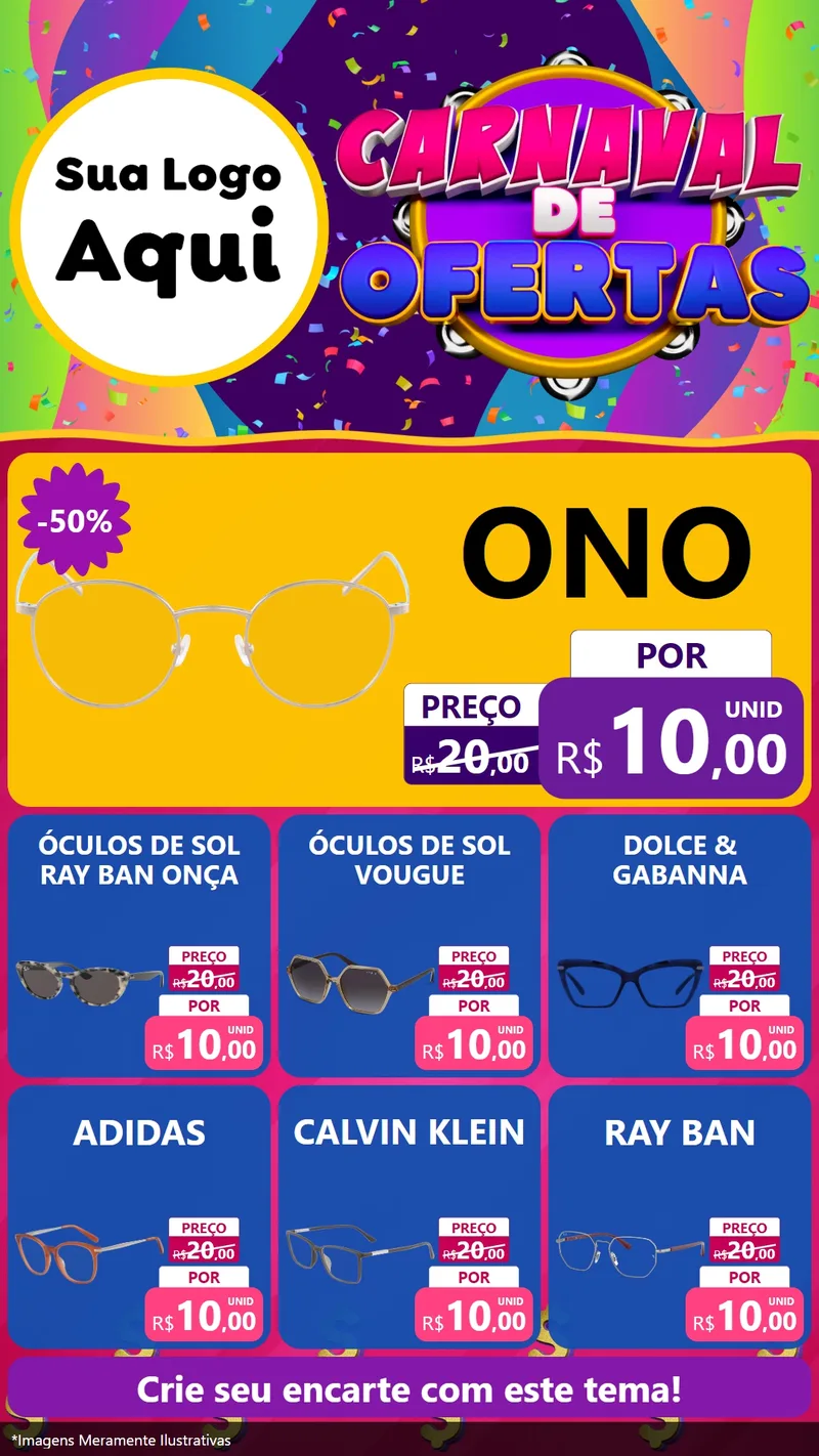 Modelo de Rede Social para Stories com o tema Carnaval de Ofertas para Óticas