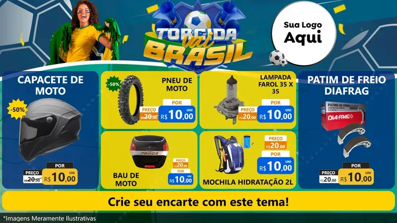 Modelo de TV para TV Horizontal com o tema Torcida Vai Brasil - Copa para Moto peças