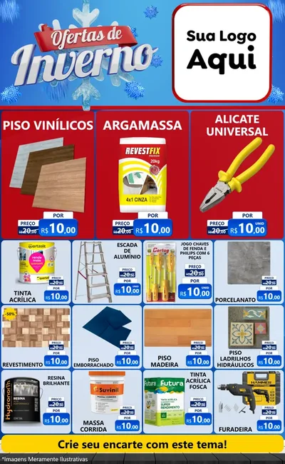 Modelo de Encarte para Encarte Grande com o tema Ofertas de Inverno para Material para Construção