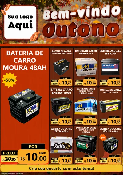 Modelo de Encarte para Encarte A4 Vertical com o tema Bem-vindo Outono para Baterias Elétricas